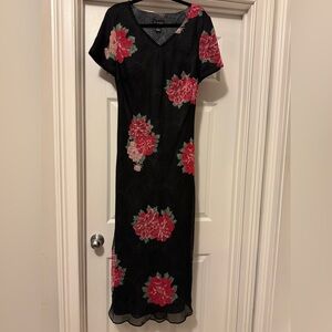 Virgo Black and Red Flutter Sleeve Sheath Dress